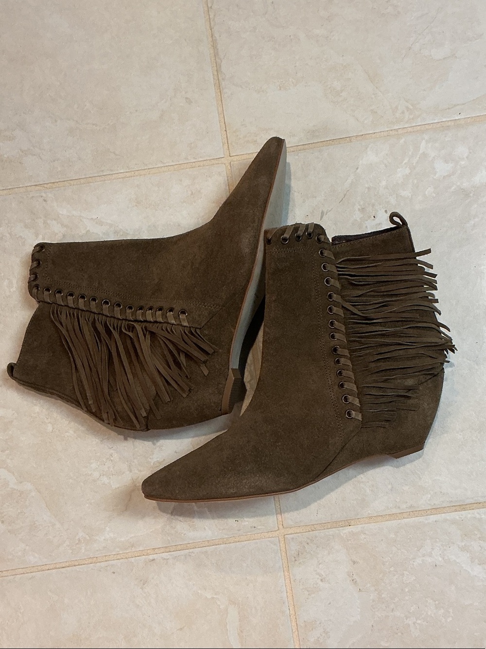 Matisse Olive Suede Fringe Ankle Booties